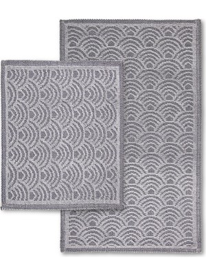 PremiumPort Yumuşak ve Şık 2'li Pamuklu Banyo Kilim Seti 60X100 ve 50X60 cm Gri