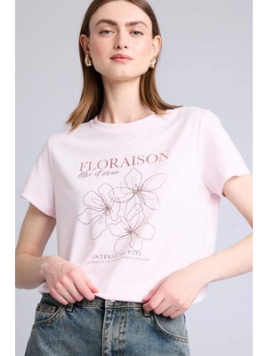 DeFacto Regular Fit Bisiklet Yaka Floral Kısa Kollu Tişört H7610AX26SM