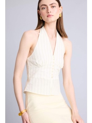 DeFacto Fitted Halter Yaka Çizgili Bluz H5973AX26SM