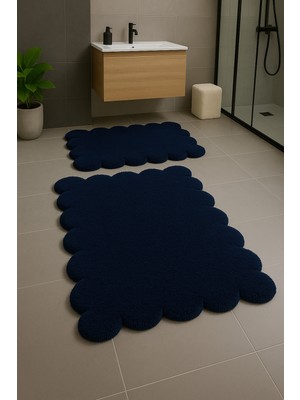 PremiumPort Yumuşak Soft Tuşeli Ikili Banyo Paspası, Papatya Şekilli, 80X120 ve 50X80