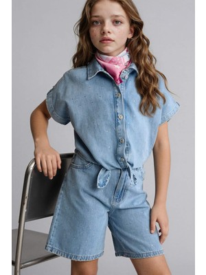 DeFacto %100 Pamuk Mavi Denim Gömlek Kız Çocuk H5569A826SM