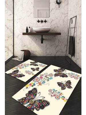 PremiumPort Dijital Baskılı Kaymaz Taban Yıkanabilir 2'li Banyo Paspası Seti