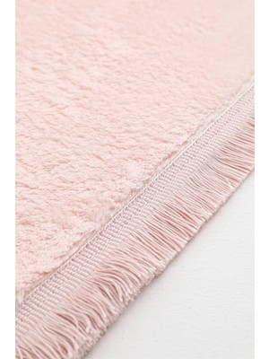 PremiumPort Beyaz Fluffy 2'li Saçaklı Dekoratif Peluş Kaymaz Banyo Paspası