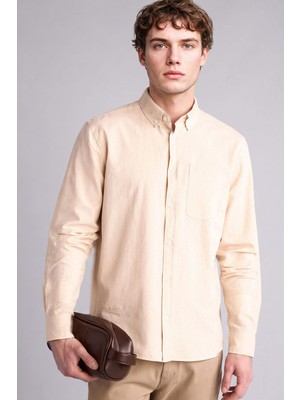 DeFacto Regular Fit Polo Yaka Pamuklu Keten Uzun Kollu Gömlek H3637AX26SP