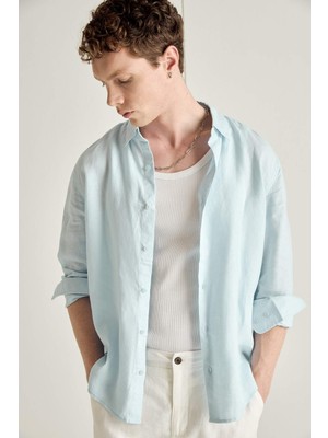 DeFacto %100 Keten Regular Fit Polo Yaka Basic Uzun Kollu Gömlek C1825AX26SM