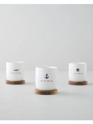 English Home Mariner Sun 6 Parça Mavi-Kırmızı Stoneware 3 Kişilik Fincan  150 ml Şık Tasarım