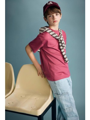 DeFacto Oversıze Bisiklet Yaka Modal Kısa Kollu Tişört Erkek ÇOCUK H4722A826HS