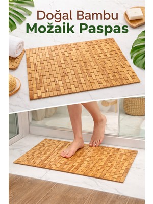 PremiumPort Suya Dayanıklı Bambu Banyo Paspası, Kaymaz Tabanlı, Ahşap Görünümlü