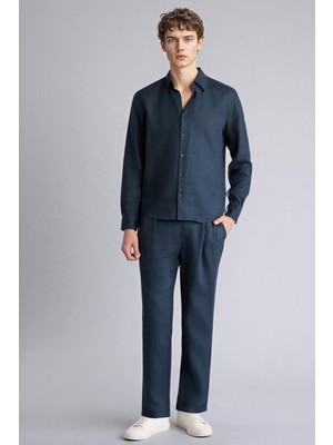 DeFacto %100 Keten Normal Kesim Crop Duble Paça Yazlık Kumaş Pantolon C1826AX26SM