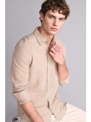 DeFacto Modern Fit Gömlek Yaka Kareli Twill Uzun Kollu Gömlek G7430AX26SM