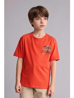 DeFacto %100 Pamuk New Regular Fit Bisiklet Yaka Baskılı Kısa Kollu Tişört Erkek Çocuk H4328A826HS