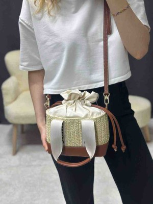 Nues Kadın Hasır Raffia Ip El ve Omuz Çantası