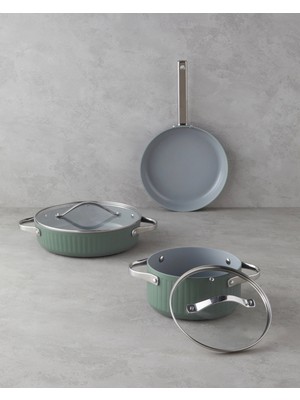 English Home Berlin CeraWell 5 Parça Tencere Seti 24-28-28 cm Yeşil
