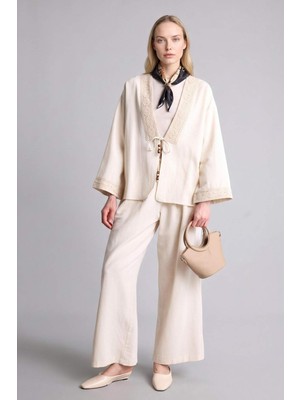 DeFacto Wide Leg Geniş Paça Keten Karışımlı Pantolon F9267AX26SM