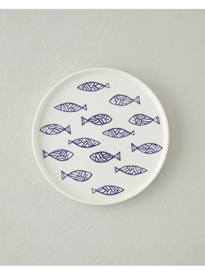 English Home Blue Rhythm Seramik Pasta Tabağı 20 cm Beyaz - Lacivert