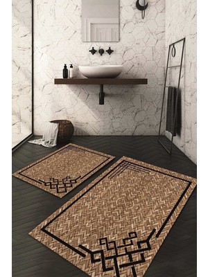 PremiumPort Yıkanabilir, Kaymaz Tabanlı, Dijital Baskılı 2'li Banyo Paspas Seti