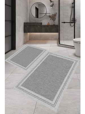 PremiumPort Modern Dijital Baskı Banyo Halısı, Çiftli, 100X60+60X50 cm