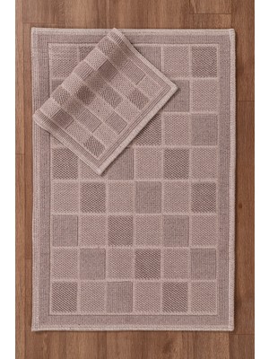 PremiumPort Yumuşak Pamuklu Banyo Paspas Seti 2'li, 60X100 ve 50X80 cm Bej
