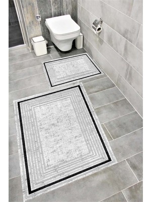 PremiumPort Suya Dayanıklı Dijital Baskılı Kaymaz Tabanlı Banyo Paspası Takımı