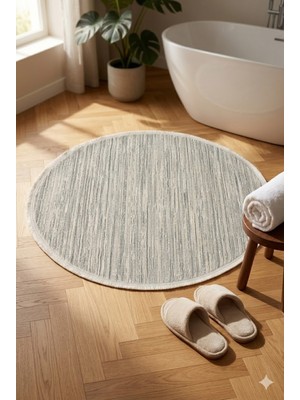 PremiumPort Yuvarlak Krem Dokuma Halı, Balkon, Salon, Banyo, Mutfak ve Daire Için