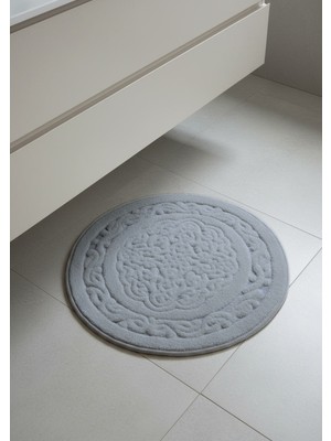 PremiumPort Yumuşak Pamuklu Yuvarlak Banyo Paspası, 60 cm Gri, Nefes Alabilir ve Rahat