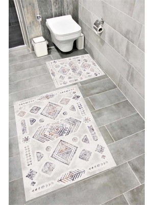 PremiumPort Suya Dayanıklı ve Kaymaz Dijital Baskılı Banyo Paspası Seti
