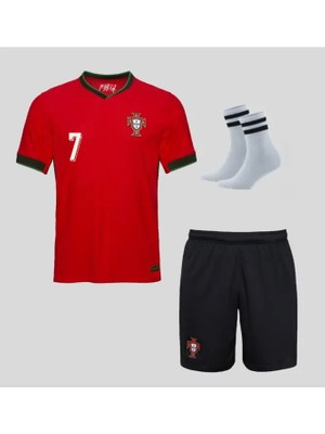 Portekiz Kırmızı Ronaldo 2024/25 Yeni Sezon Futbol Çocuk Forması 3'lü Set