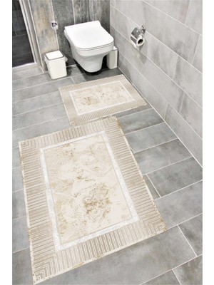 PremiumPort Suya Dayanıklı Dijital Baskılı Banyo Paspası Takımı, Kaymaz Tabanlı
