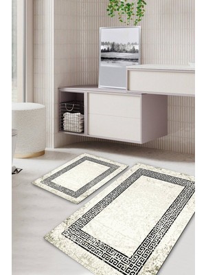 PremiumPort Modern Desenli Kaymaz Taban Yıkanabilir Banyo Paspas Takımı (2'li)