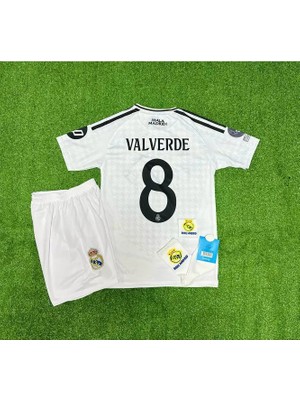 R.madridd 2024/25 Federico Valverde Iç Saha Forması Çocuk Forması 4'lü Armalı Set