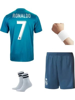 17/18 Sezon Ronaldo Real Madri'd Turkuaz Ş.ligi Futbol Çocuk Forması 4'lü Set
