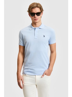 U.S. Polo Assn. Erkek Slim Fit  Polo Yaka Açık Mavi Basic Tişört 50322347-VR003