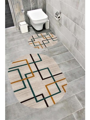 PremiumPort Suya Dayanıklı, Kaymaz Tabanlı, Dijital Baskılı Banyo Paspası Takımı