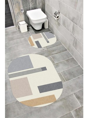 PremiumPort Suya Dayanıklı Dijital Baskılı Kaymaz Tabanlı Banyo Paspası Takımı