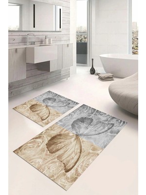PremiumPort Yıkanabilir Renkli Kelebek Desenli Banyo Paspası ve Klozet Takımı