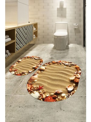 PremiumPort 3D Dijital Baskılı Kaymaz Taban Yıkanabilir Oval Banyo Klozet Takımı