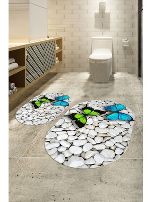 PremiumPort 3D Dijital Baskılı Kaymaz Taban Yıkanabilir Oval Banyo Klozet Takımı