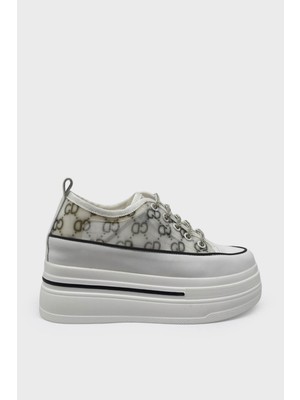 Guja Kadın Yazlık Yüksek Taban Sneakers Beyaz Gri BLG23Y345-11