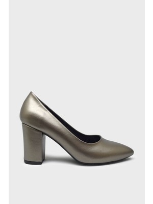 Kanuga Kadın Kalın Topuk Topuklu Ayakkabı Platin BB2023-03