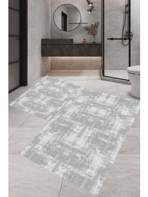 PremiumPort Şık 2'li Dijital Baskı Banyo Paspas Takımı 100X60 ve 60X50 cm