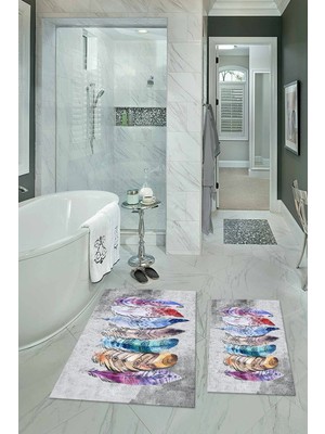 PremiumPort Yıkanabilir ve Kaymaz Yaprak Desenli Ikili Banyo ve Klozet Takımı