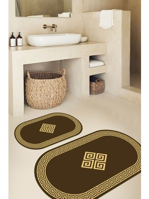 PremiumPort Yıkanabilir Oval Banyo Paspası Çerçeveli, Kaymaz Taban, 2'li Set
