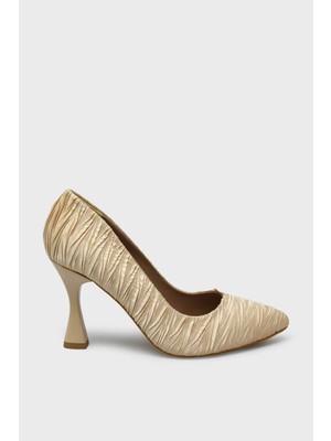 Kanuga Kadın Yazlık Topuklu Ayakkabı Bej Kırışık LPA1301
