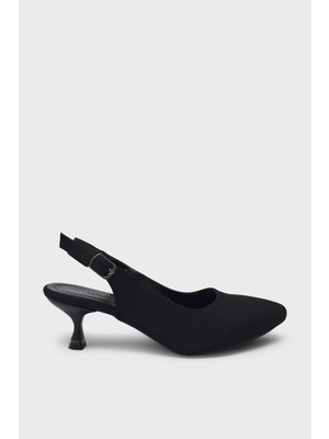 Kanuga Kadın Arkası Açık Topuklu Ayakkabı Saten Siyah LPA910