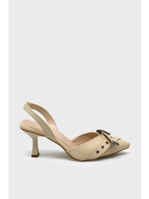 Kanuga Kadın Yazlık Kemer Detaylı Topuklu Ayakkabı Bej LPA1960