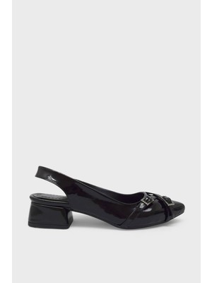 Kanuga Kadın Kısa Topuk Topuklu Ayakkabı Siyah Rugan LPA650