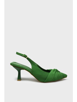 Kanuga Kadın Arkası Açık Topuklu Ayakkabı Yeşil Saten BB2023-13