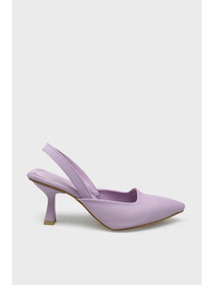 Kanuga Kadın Arkası Açık Sivri Burun Topuklu Ayakkabı Lila Saten BB2023-21