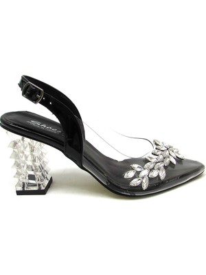 Kanuga Kadın Şeffaf Topuk Topuklu Ayakkabı Siyah BB2022-01