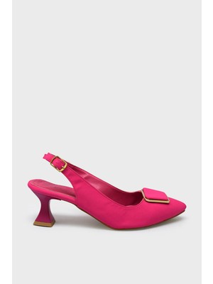 Kanuga Kadın Yazlık Topuklu Ayakkabı Fuşya Saten BB2023-06